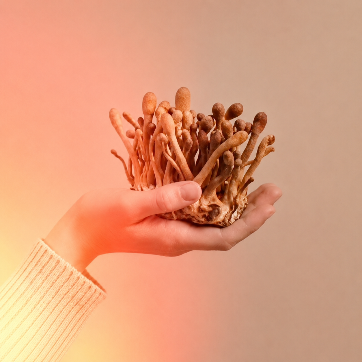 Cordyceps sostenido en una mano